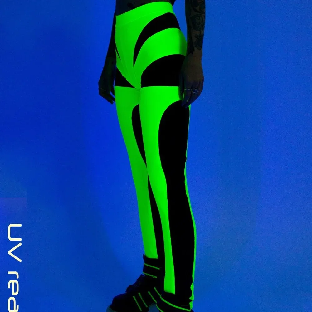 Cyberdog Seduction Leggings Neon UV Yellow Green Medium - Picture 3 of 6